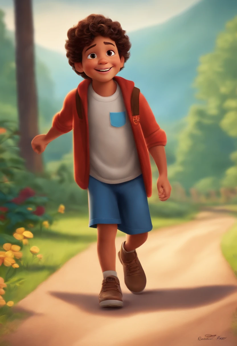 Um menino de 4 anos de idade sorridente estilo disney pixar, alta qualidade, melhor qualidade