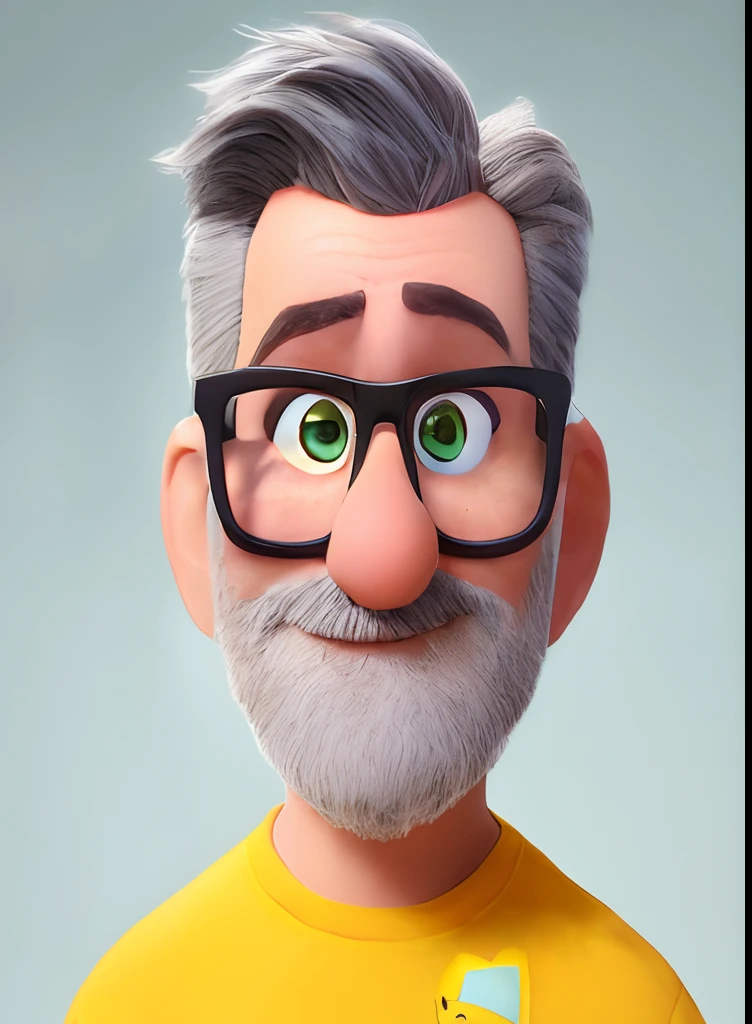 A closeup of a cartoon character with glasses and gray beard, pixar retrato 8 k foto, close - retrato facial de cima, retrato pixar, Como um personagem da Pixar, cabelos pretos, bigode preto,  Personagem ideal da Pixar, Anato Finnstark. Pixar, personagem pixar, Representado como um personagem da Pixar, Pixar Arte 3D, design de personagens Pixar, design de personagem bonito pixar, pixar renderman render