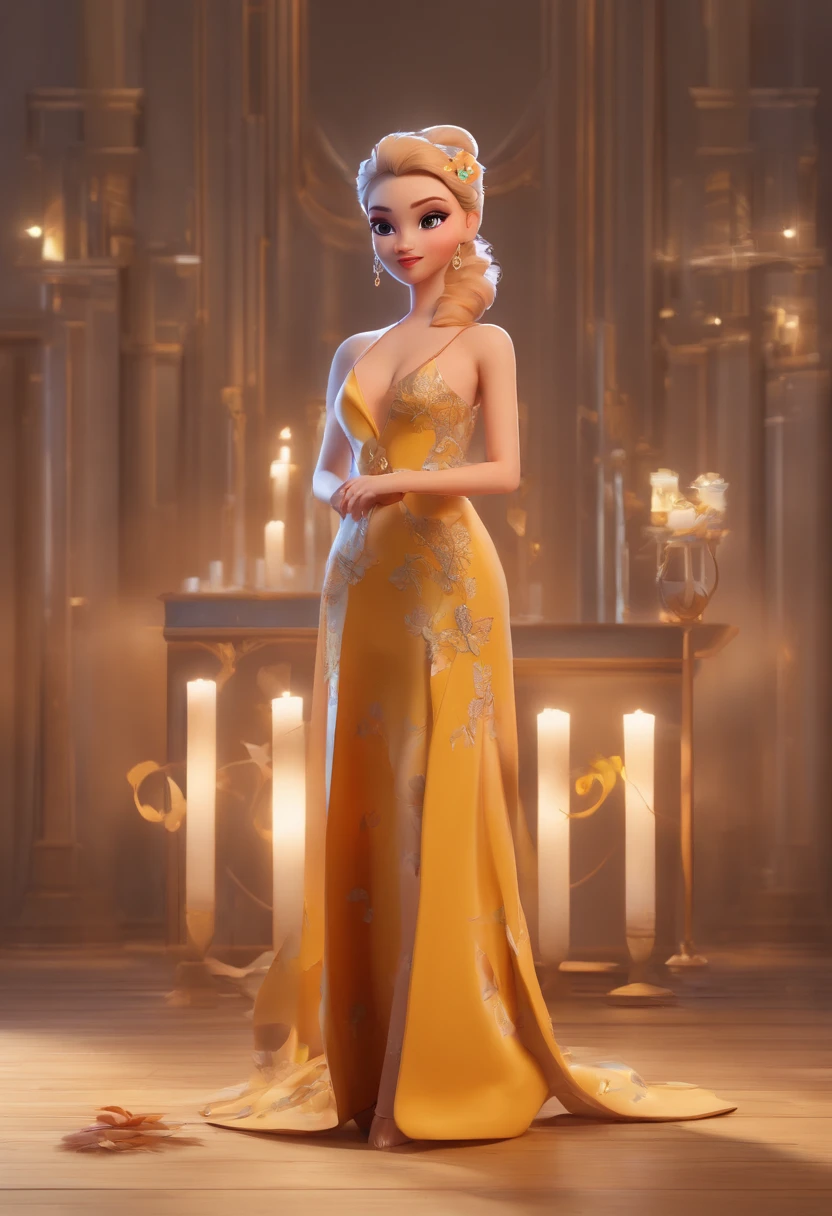 best quality, master part, fotorrealista, extremamente detalhado CG unidade 8k papel de parede, Chibi,1girl, Elsa,sozinho, cheio_corpo, sorrir, Olhando_em_visualizador, ao ar livre,