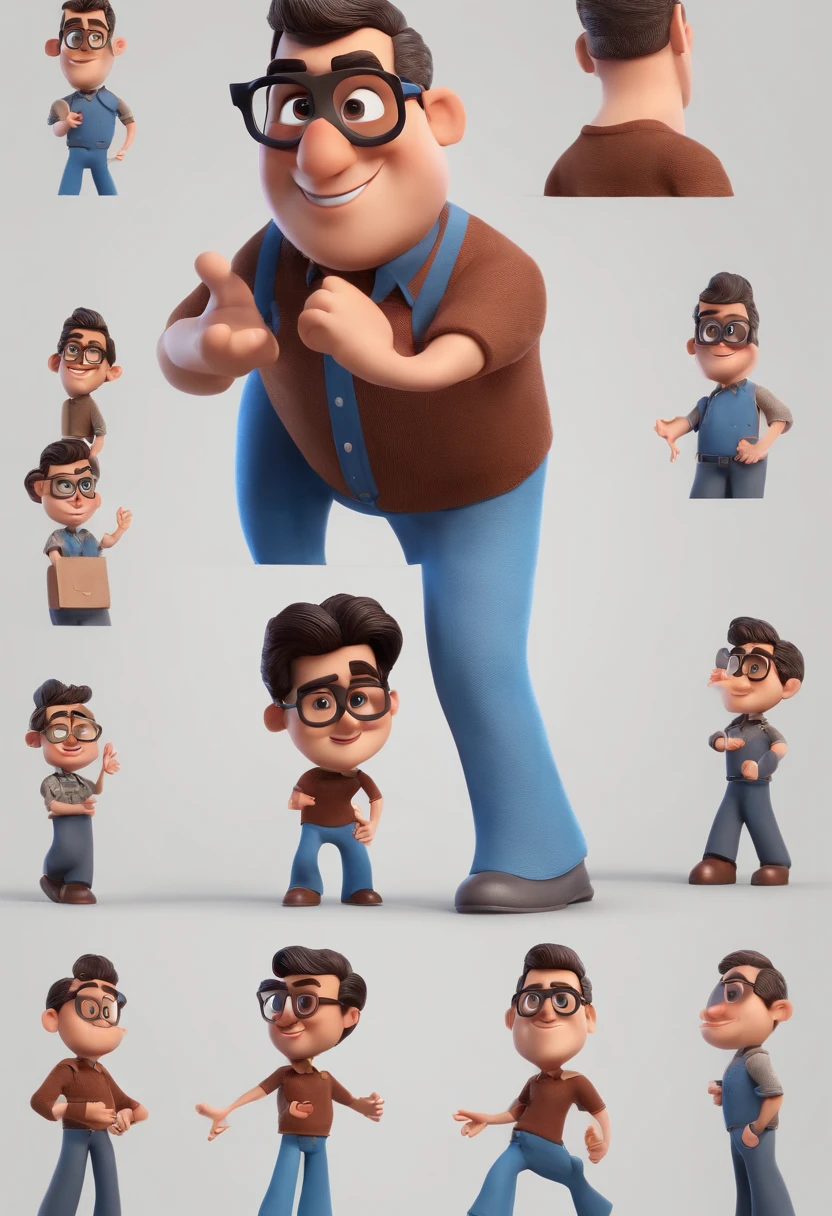Cartoon character of a man with black glasses and a blue shirt, animation character, Caractere estilizado, animation style rendering, 3D estilizado, Arnold Maya render, 3 d render stylized, toon render keyshot, Personagem 3D, Personagem 3D, 3d rendering stylized, 3 d character render, personagem de desenho animado, Personagem de close up, Pose de personagem, (Estilo Pixar) (master part:1.2) (Bokeh) (best quality) (pele detalhada) (textura detalhada) (8k) (argila) (Cinematic lighting) (foco nítido