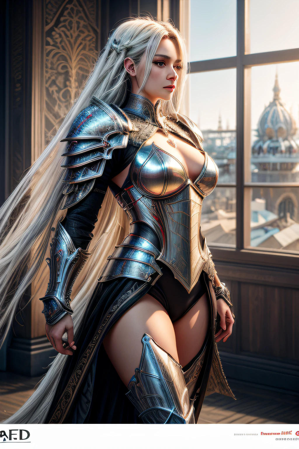 Arafed, fantasy art, (fantassy movie poster: 1.5) named The White Knight,(movie poster: 1.5), RPG art, a beautiful  woman knight ridong a white horse, armed with a sword, wearing heavy armor LnF, Ultra-Wide Angle, high detail, award winning, best quality, HD, 16K, rendering, high details, best quality, highres, ultra wide angle, 3D rendering, [[anatomically correct]]