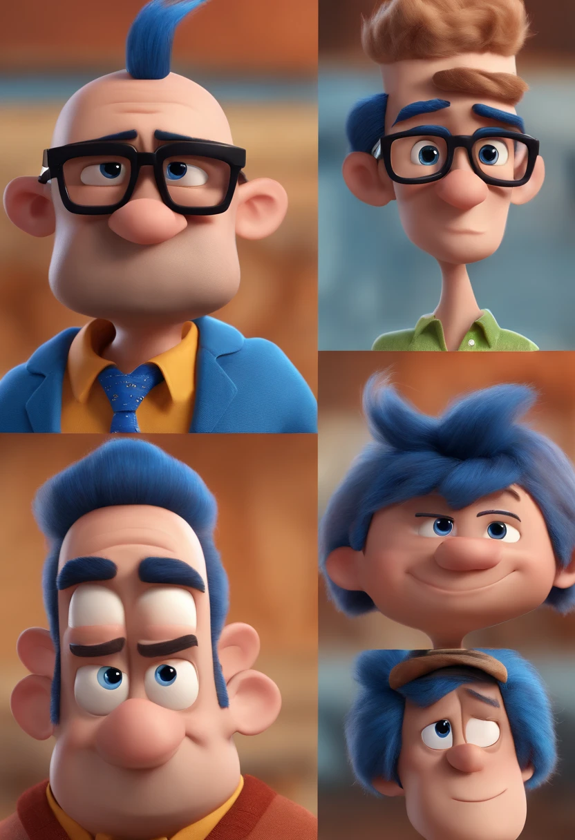 Cartoon character of a man with black glasses and a blue shirt, animation character, Caractere estilizado, animation style rendering, 3D estilizado, Arnold Maya render, 3 d render stylized, toon render keyshot, Personagem 3D, Personagem 3D, 3d rendering stylized, 3 d character render, personagem de desenho animado, Personagem de close up, Pose de personagem, (Estilo Pixar) (master part:1.2) (Bokeh) (best quality) (pele detalhada) (textura detalhada) (8k) (argila) (Cinematic lighting) (foco nítido