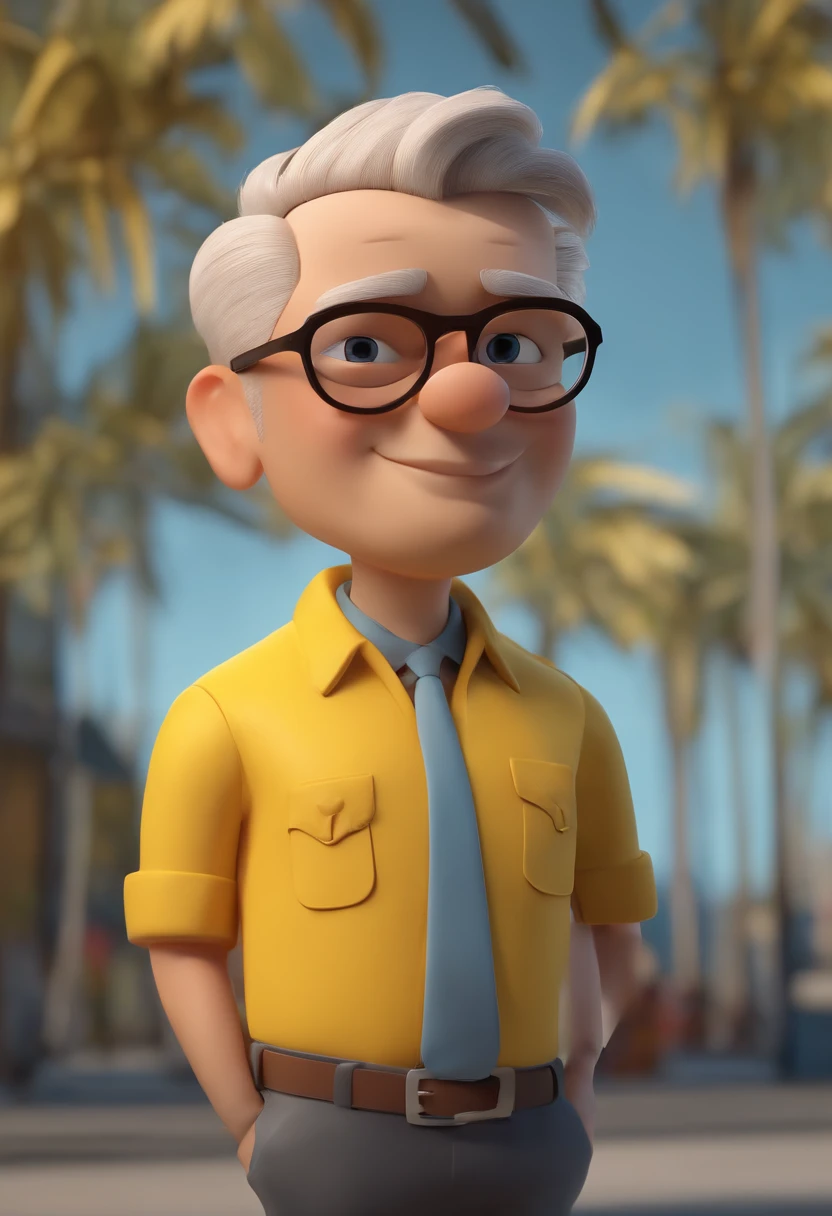 Create 2 cartoon character The First Man with black glasses and a low fat blue shirt and military cut hair, The second man without glasses and a fat yellow shirt, short and bald, animation character, Caractere estilizado, animation style rendering, 3D estilizado, Arnold Maya render, 3 d render stylized