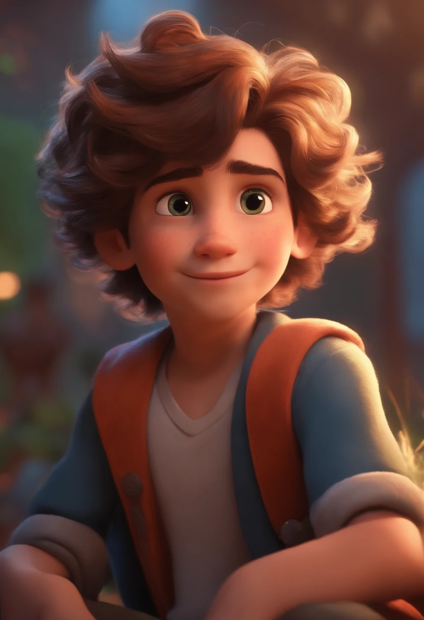 Image of a boy for a story in a YouTube video in Pixar format, He's the allabester, He's the class leader, He's outgoing, Playful and gets up for a lot of things, cabelo curto