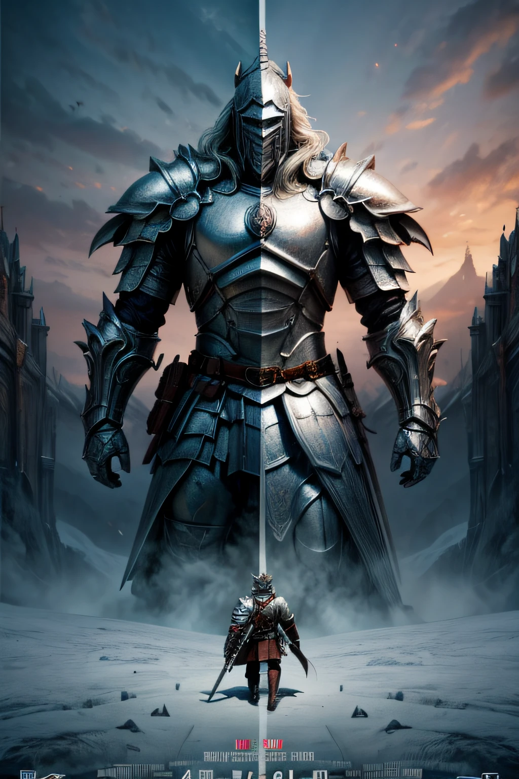 (fantasy movie poster: 1.5) named The White Knight,(movie poster: 1.5), RPG art, a beautiful  woman knight ridong a white horse, armed with a sword, wearing heavy armor LnF, Ultra-Wide Angle, high detail, award winning, best quality, HD, 16K, rendering, high details, best quality, highres, ultra wide angle, 3D rendering, [[anatomically correct]]