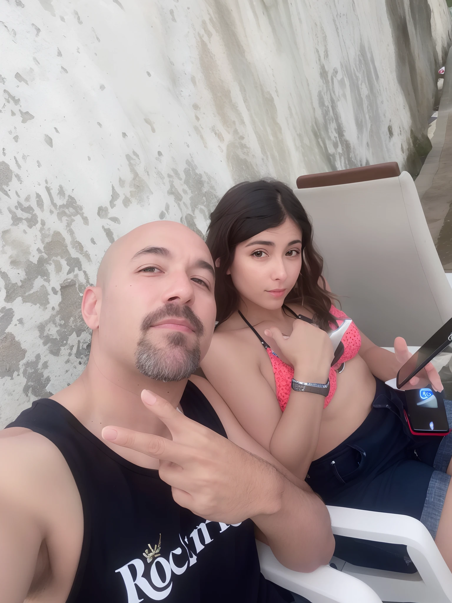 They are sitting on a beach chair with a cell phone, imagem de qualidade muito baixa, imagem de perfil, vacation photo, foto do perfil, Selfie ruim, foto de baixa qualidade, Selfie, 3 0 anos de idade mulher, foto Selfie, Mulher de 30 anos, Charli Bowater e Artgeem, Fotografia Selfie 8k, taken in the early 2020s