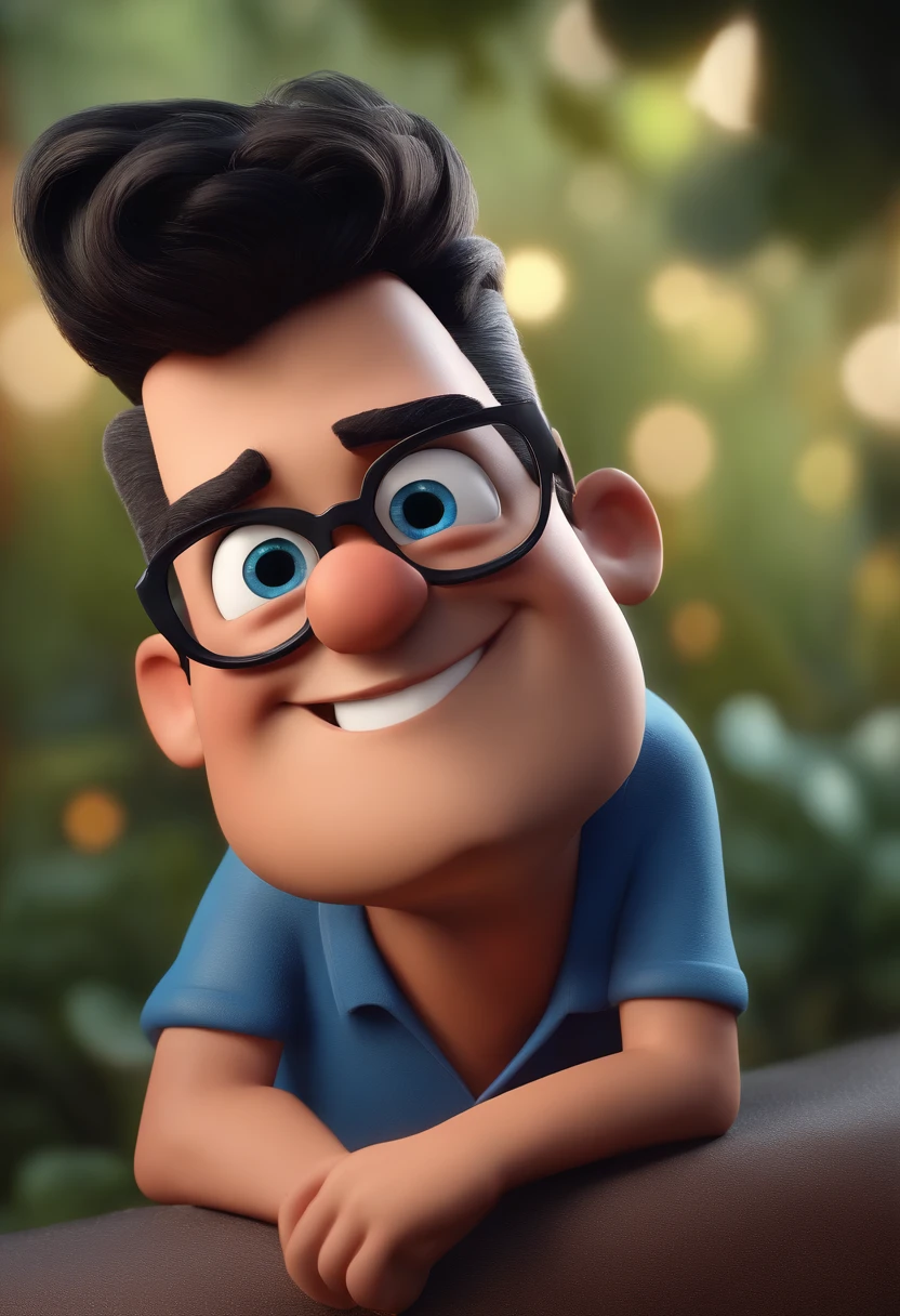 Cartoon character of a man with black glasses and a blue shirt, animation character, Caractere estilizado, animation style rendering, 3D estilizado, Arnold Maya render, 3 d render stylized, toon render keyshot, Personagem 3D, Personagem 3D, 3d rendering stylized, 3 d character render, personagem de desenho animado, Personagem de close up, Pose de personagem, (Estilo Pixar) (master part:1.2) (Bokeh) (best quality) (pele detalhada) (textura detalhada) (8k) (argila) (Cinematic lighting) (foco nítido