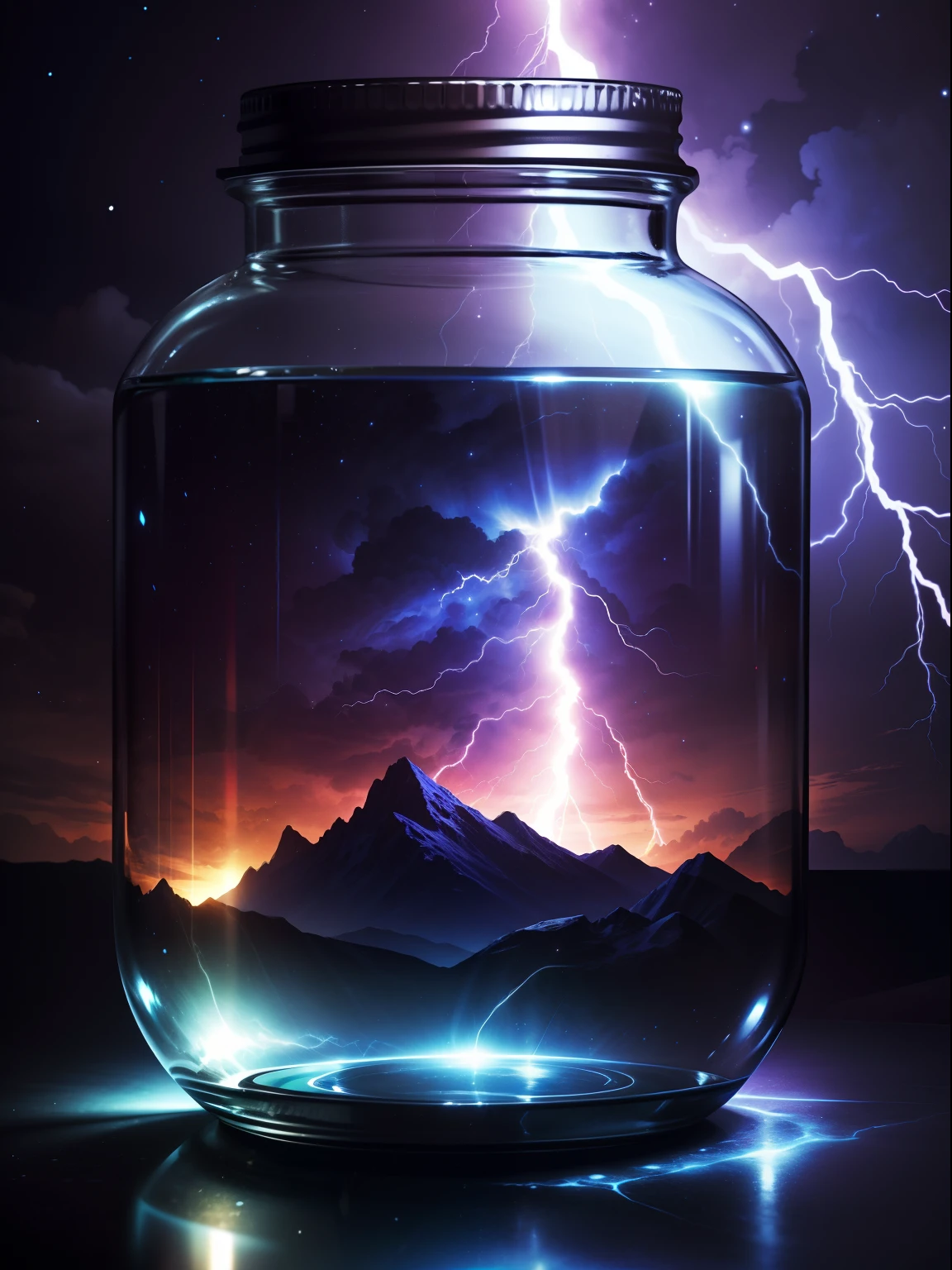 An entire universe contained inside of a glass jar, super realistic, hyper detailed, dramatic lightning, 4k