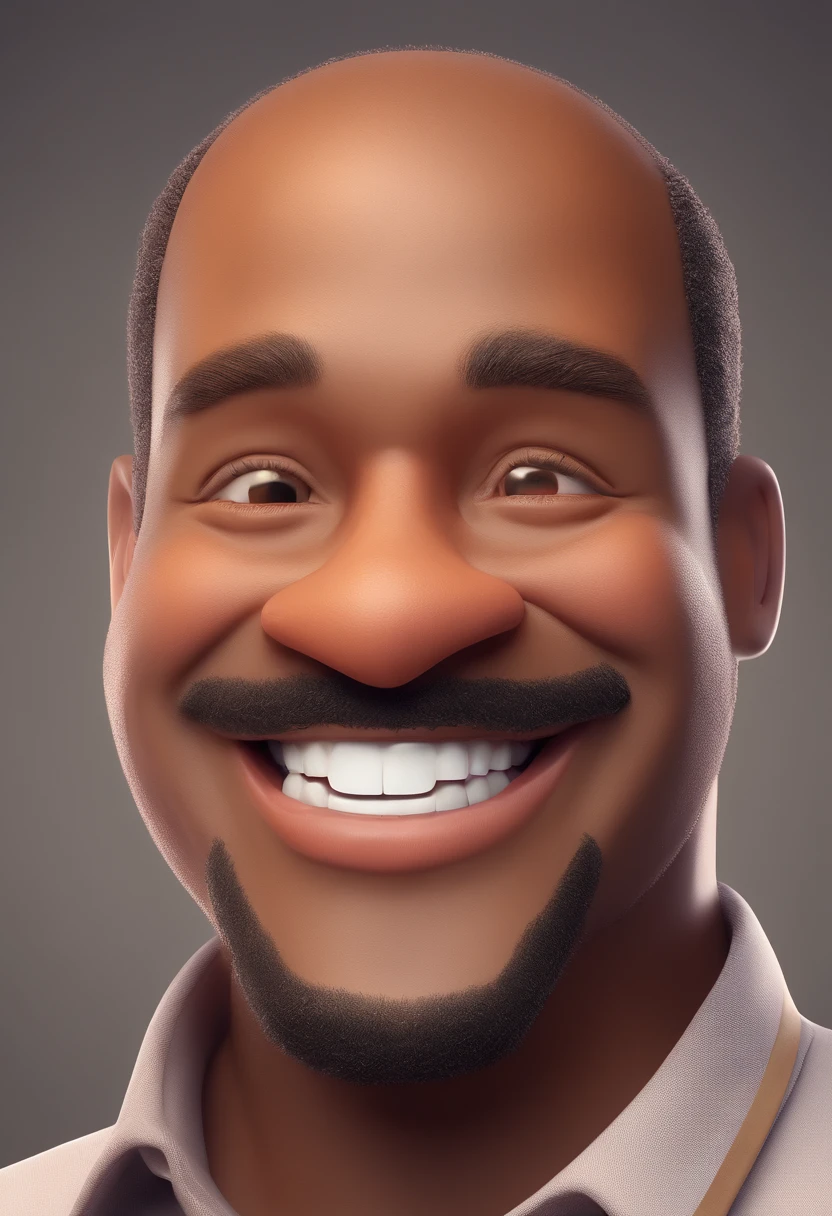 Smiling Man Illustration, sorriso insano, Homem afro americano  de pele marrom com um sorriso gigante, happily smiling at the camera, sorriso atrevido, he's smiling, sorriso muito grande, Macho sorridente, foto de perfil headshot, rindo sorriso enorme, desenhando no estilo de Arte 3D, c4d, fundo de cor branco puro, estilo disney, estilo pixar render ilustracao Super Detalhe, 8k