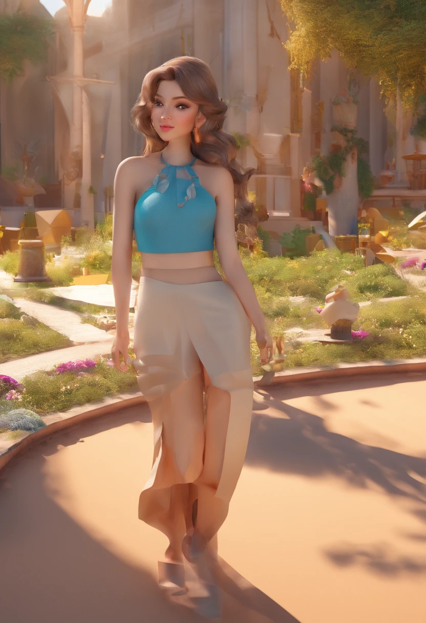 best quality, master part, fotorrealista, extremamente detalhado CG unidade 8k papel de parede, Chibi,1girl, Elsa,sozinho, cheio_corpo, sorrir, Olhando_em_visualizador, ao ar livre,