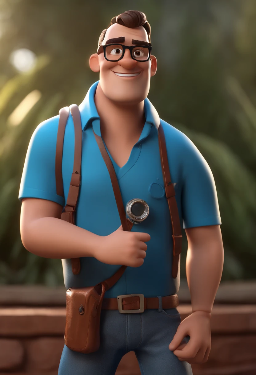 Cartoon character of a man with black glasses and a blue shirt, animation character, Caractere estilizado, animation style rendering, 3D estilizado, Arnold Maya render, 3 d render stylized, toon render keyshot, Personagem 3D, Personagem 3D, 3d rendering stylized, 3 d character render, personagem de desenho animado, Personagem de close up, Pose de personagem, (Estilo Pixar) (master part:1.2) (Bokeh) (best quality) (pele detalhada) (textura detalhada) (8k) (argila) (Cinematic lighting) (foco nítido