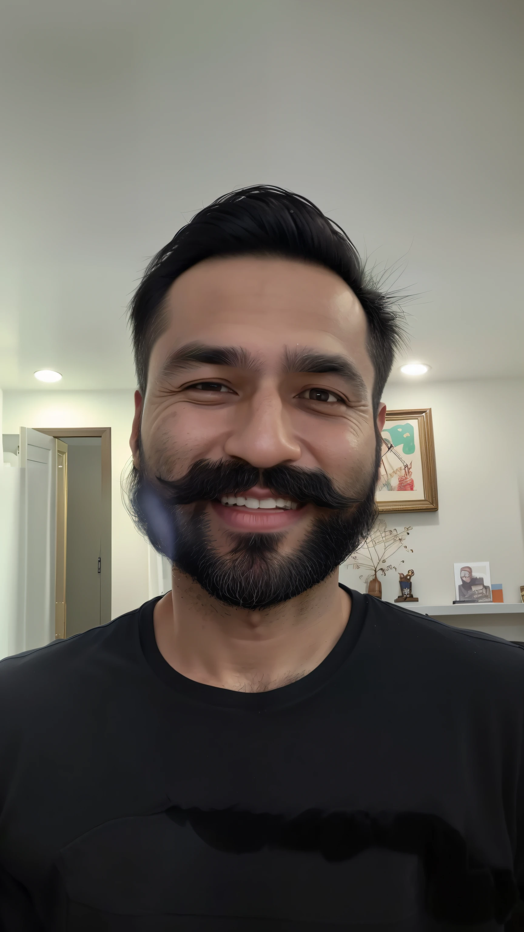 smiling man with beard and mustache wearing black shirt in living room, david rios ferreira, about 3 , (38 years old), 4 0 years old man, icaro carvalho, Henry Alvim Correa, 3 2 years old old, 38 years fie photograph, carmelo blandino