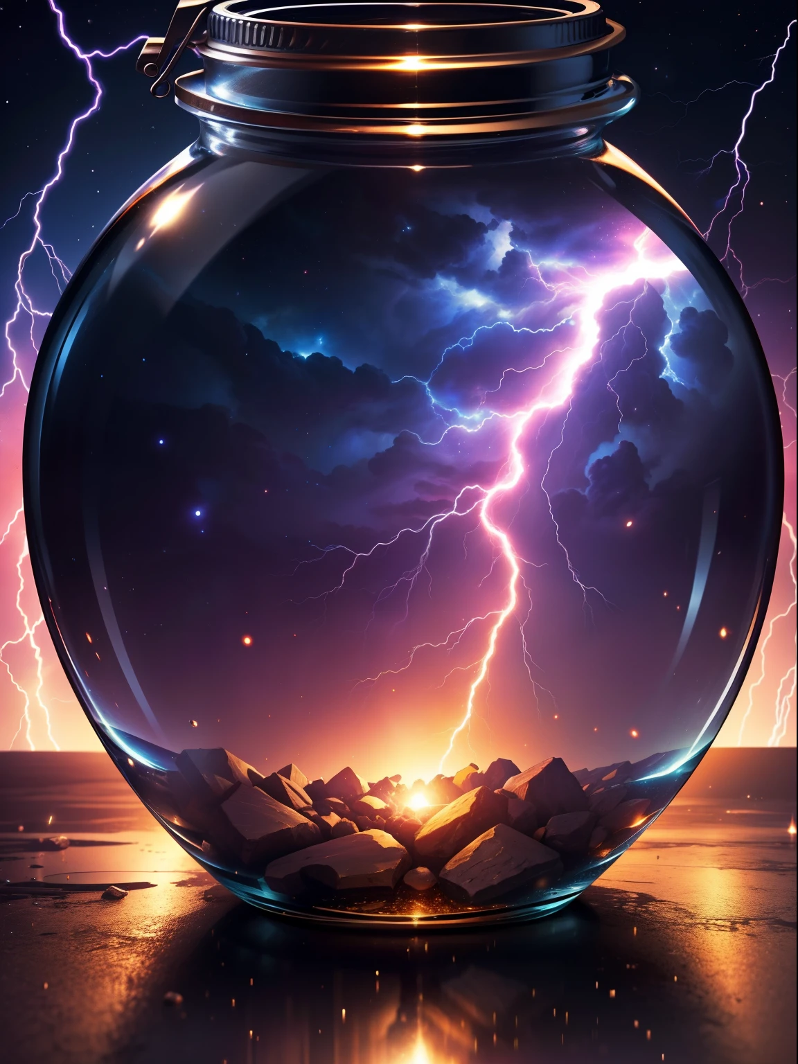 An entire universe contained inside of a glass jar, super realistic, hyper detailed, dramatic lightning, 4k