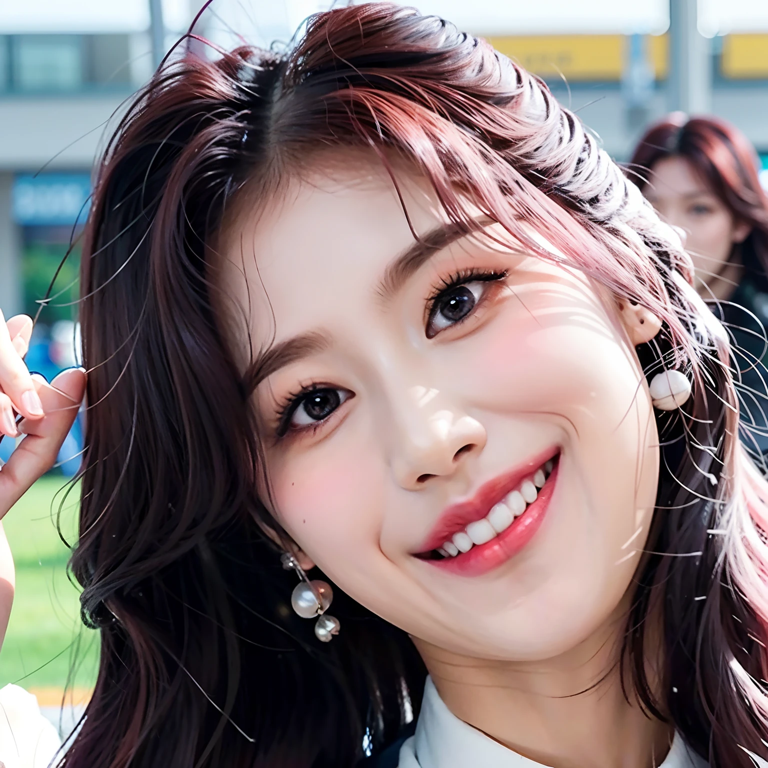menina araffe com cabelo longo e uma flor em seu cabelo, Jinyoung Canela, Jaeyeon Nam, tzuyu de duas vezes, Kim Doyoung, Parque Ji-min, Retrato Jisoo Blackpink, bonito e sorridente, Retrato de Jossi de Blackpink, wan adorable korean face, jisoo do blackpink, olhar de alegria, Capturado na Canon EOS R 6, Lee Ji - Eun, Minatozaki Sana, Sana, pink hair