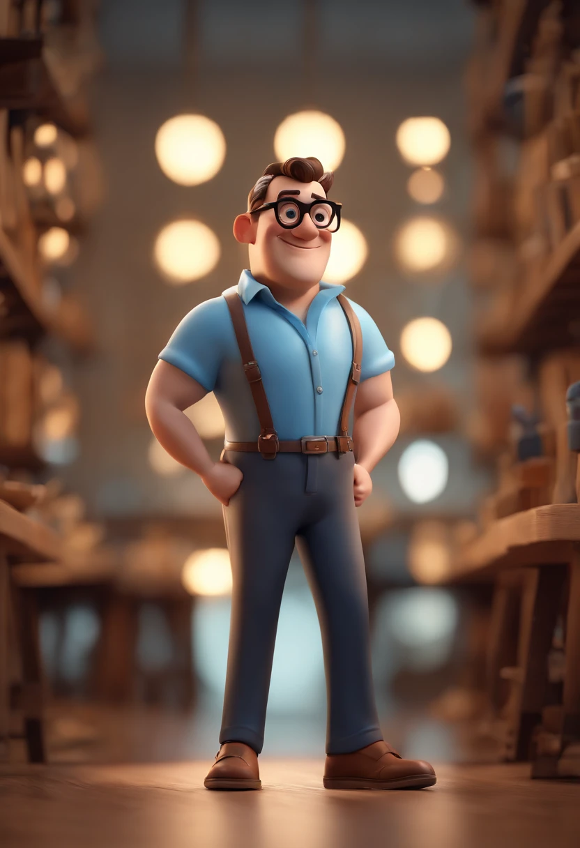 Cartoon character of a man with black glasses and a blue shirt, animation character, Caractere estilizado, animation style rendering, 3D estilizado, Arnold Maya render, 3 d render stylized, toon render keyshot, Personagem 3D, Personagem 3D, 3d rendering stylized, 3 d character render, personagem de desenho animado, Personagem de close up, Pose de personagem,  (Estilo Pixar) (master part:1.2) (Bokeh) (best quality) (pele detalhada) (textura detalhada) (8k) (argila) (Cinematic lighting) (foco nítido