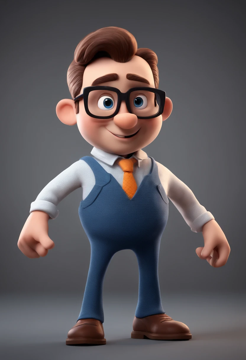 Cartoon character of a man with black glasses and a blue shirt, animation character, Caractere estilizado, animation style rendering, 3D estilizado, Arnold Maya render, 3 d render stylized, toon render keyshot, Personagem 3D, Personagem 3D, 3d rendering stylized, 3 d character render, personagem de desenho animado, Personagem de close up, Pose de personagem,  (Estilo Pixar) (master part:1.2) (Bokeh) (best quality) (pele detalhada) (textura detalhada) (8k) (argila) (Cinematic lighting) (foco nítido