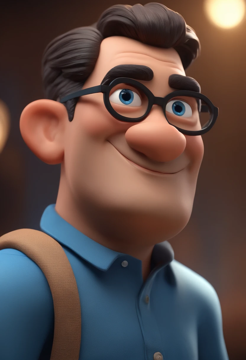 Cartoon character of a man with black glasses and a blue shirt, animation character, Caractere estilizado, animation style rendering, 3D estilizado, Arnold Maya render, 3 d render stylized, toon render keyshot, Personagem 3D, Personagem 3D, 3d rendering stylized, 3 d character render, personagem de desenho animado, Personagem de close up, Pose de personagem, (Estilo Pixar) (master part:1.2) (Bokeh) (best quality) (pele detalhada) (textura detalhada) (8k) (argila) (Cinematic lighting) (foco nítido