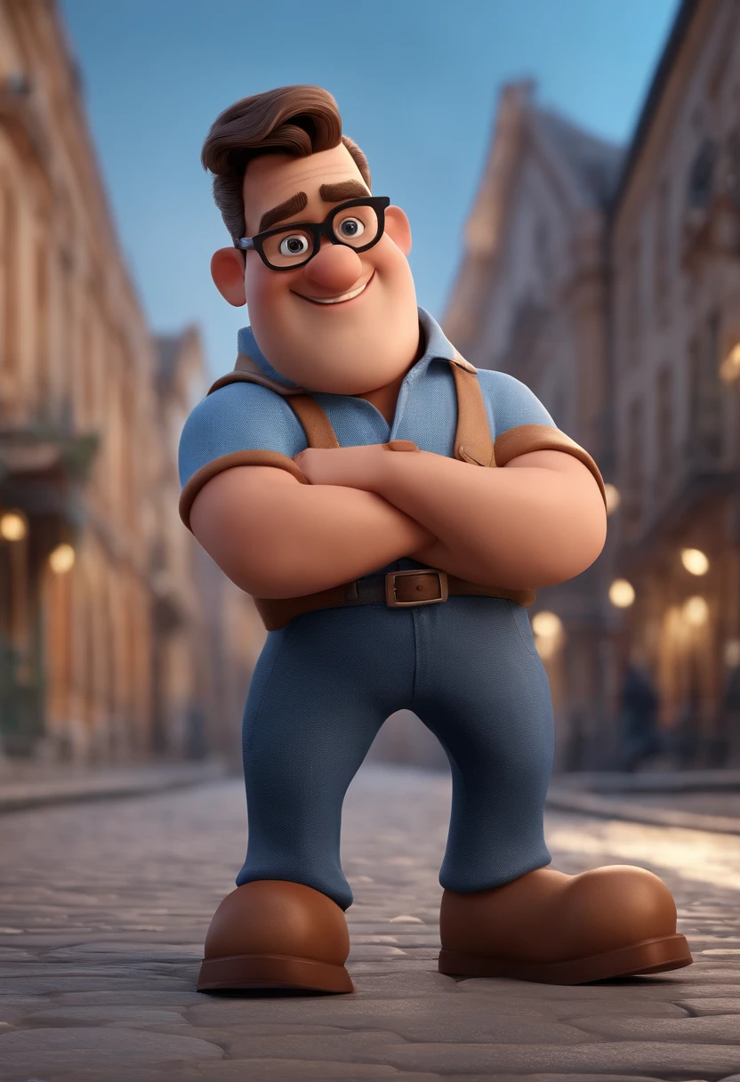 Cartoon character of a man with black glasses and a blue shirt, animation character, Caractere estilizado, animation style rendering, 3D estilizado, Arnold Maya render, 3 d render stylized, toon render keyshot, Personagem 3D, Personagem 3D, 3d rendering stylized, 3 d character render, personagem de desenho animado, Personagem de close up, Pose de personagem, (Estilo Pixar) (master part:1.2) (Bokeh) (best quality) (pele detalhada) (textura detalhada) (8k) (argila) (Cinematic lighting) (foco nítido