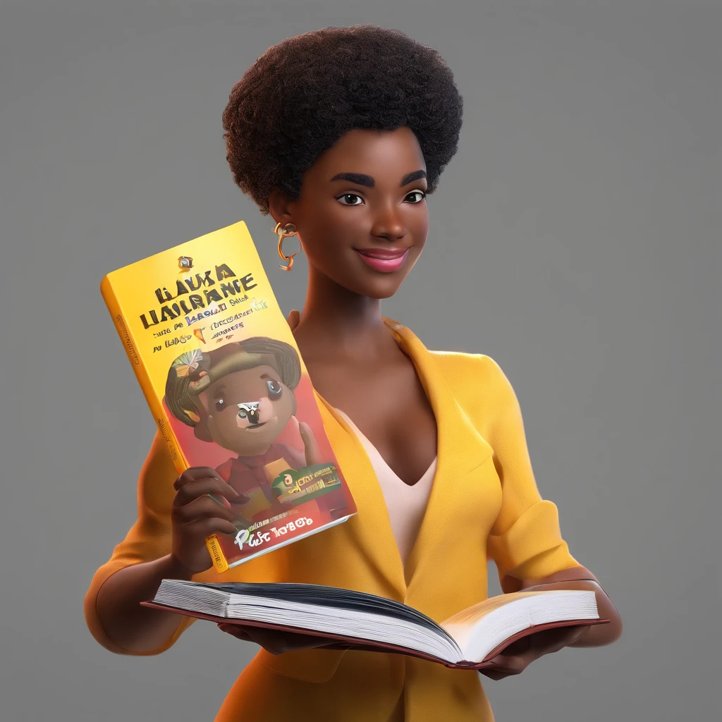 Create a black character with a book that on the cover says txio Laurindo txio da Rosiane who is a girl taught from a car