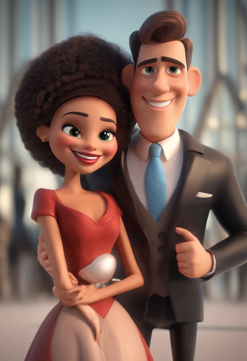 Cartoon characters of a man and a woman who are posing for a photo, Adorable and happy couple, casal sorridente,   imagem interna, imagem de perfil, retrato de casal, Caractere estilizado, animation style rendering, 3D estilizado, Arnold Maya render, 3 d render stylized, toon render keyshot, Personagem 3D, Personagem 3D, 3d rendering stylized, 3 d character render, personagem de desenho animado, Personagem de close up, Pose de personagem, (Estilo Pixar) (master part:1.2) (Bokeh) (melhor qualidade) (pele detalhada) (textura detalhada) (8k) (argila) (Cinematic lighting)