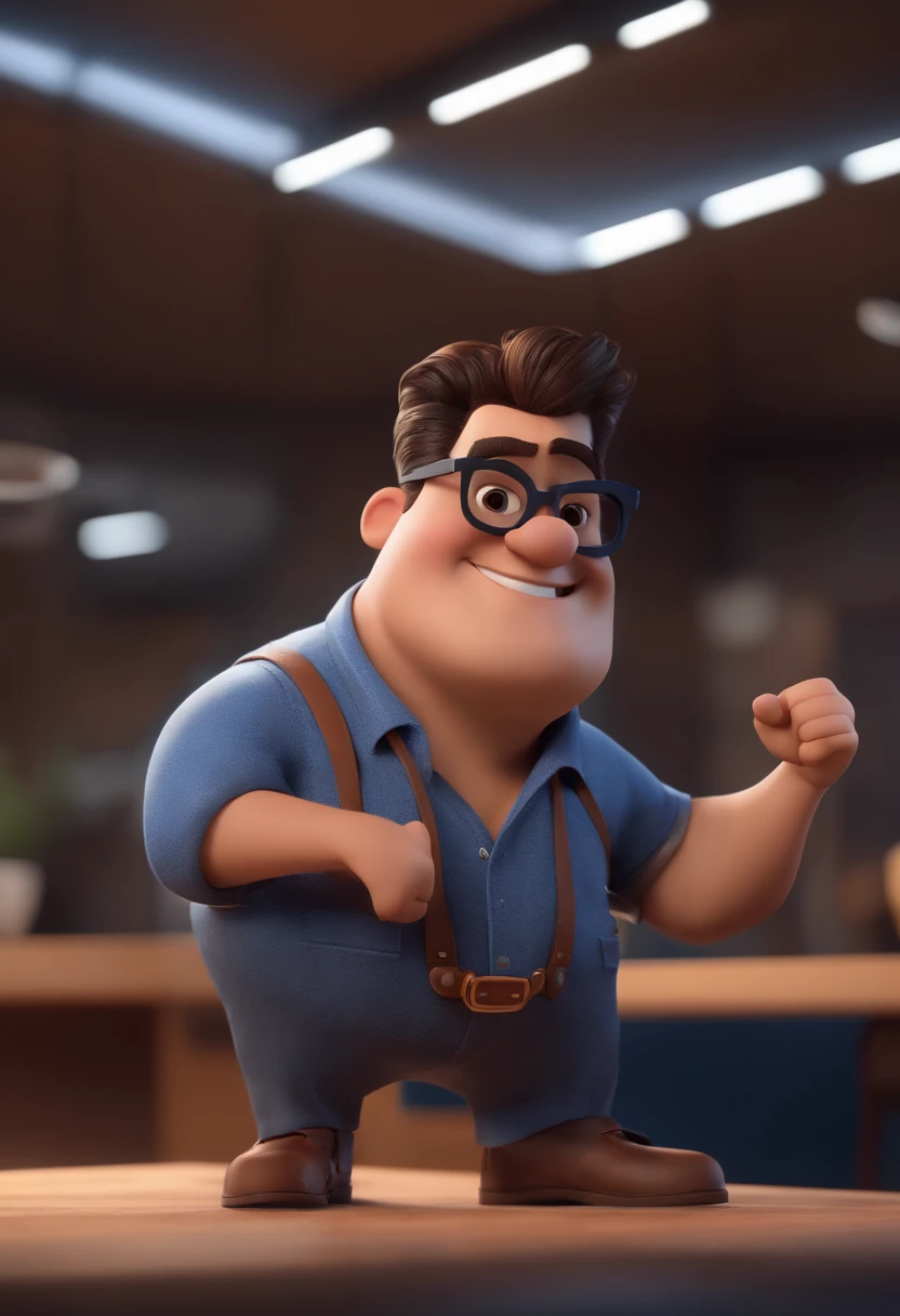 Cartoon character of a man with black glasses and a blue shirt, animation character, Caractere estilizado, animation style rendering, 3D estilizado, Arnold Maya render, 3 d render stylized, toon render keyshot, Personagem 3D, Personagem 3D, 3d rendering stylized, 3 d character render, personagem de desenho animado, Personagem de close up, Pose de personagem, (Estilo Pixar) (master part:1.2) (Bokeh) (best quality) (pele detalhada) (textura detalhada) (8k) (argila) (Cinematic lighting) (foco nítido