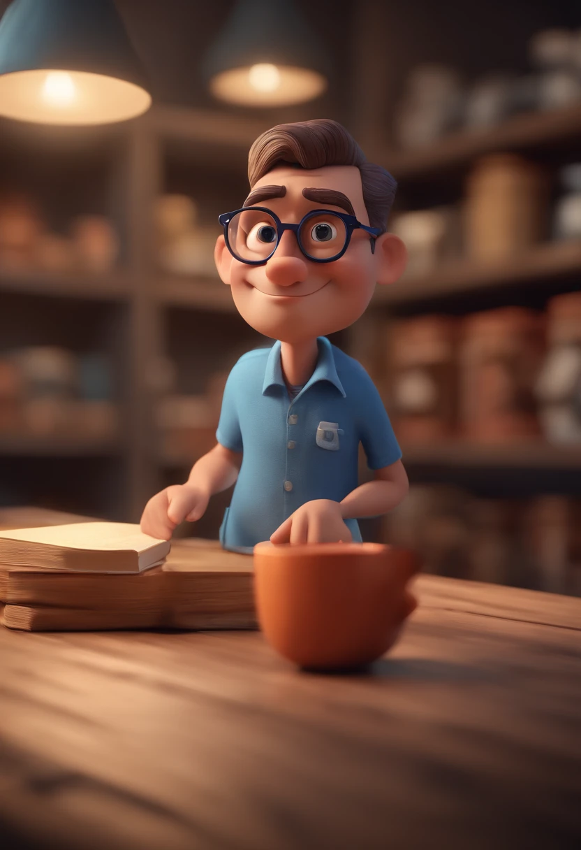 Cartoon character of a man with black glasses and a blue shirt, animation character, Caractere estilizado, animation style rendering, 3D estilizado, Arnold Maya render, 3 d render stylized, toon render keyshot, Personagem 3D, Personagem 3D, 3d rendering stylized, 3 d character render, personagem de desenho animado, Personagem de close up, Pose de personagem, (Estilo Pixar) (master part:1.2) (Bokeh) (best quality) (pele detalhada) (textura detalhada) (8k) (argila) (Cinematic lighting) (foco nítido