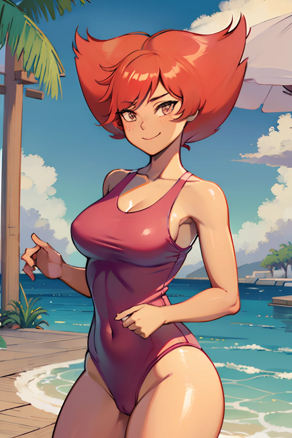 Sexy, Big beach, cute smile, marked pussy, red hair) ((swimming suit))