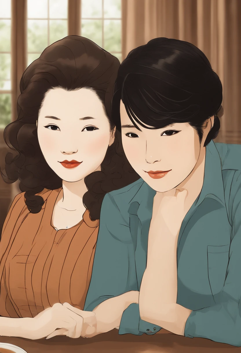 It's two people in the room, uma mulher de cabelos castanho,liso no ombro,oculos marrom, salao de beleza,uma mulher deitada na maca, High definition, Ikuo Hirayama, Yoshitomo Nara, Sobre a mesa, Tadashi Nakayama, sorridente, beautiful face