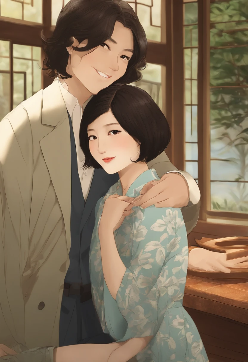 It's two people in the room, uma mulher de cabelos castanho,liso no ombro,oculos marrom, salao de beleza,uma mulher deitada na maca, High definition, Ikuo Hirayama, Yoshitomo Nara, Sobre a mesa, Tadashi Nakayama, sorridente, beautiful face