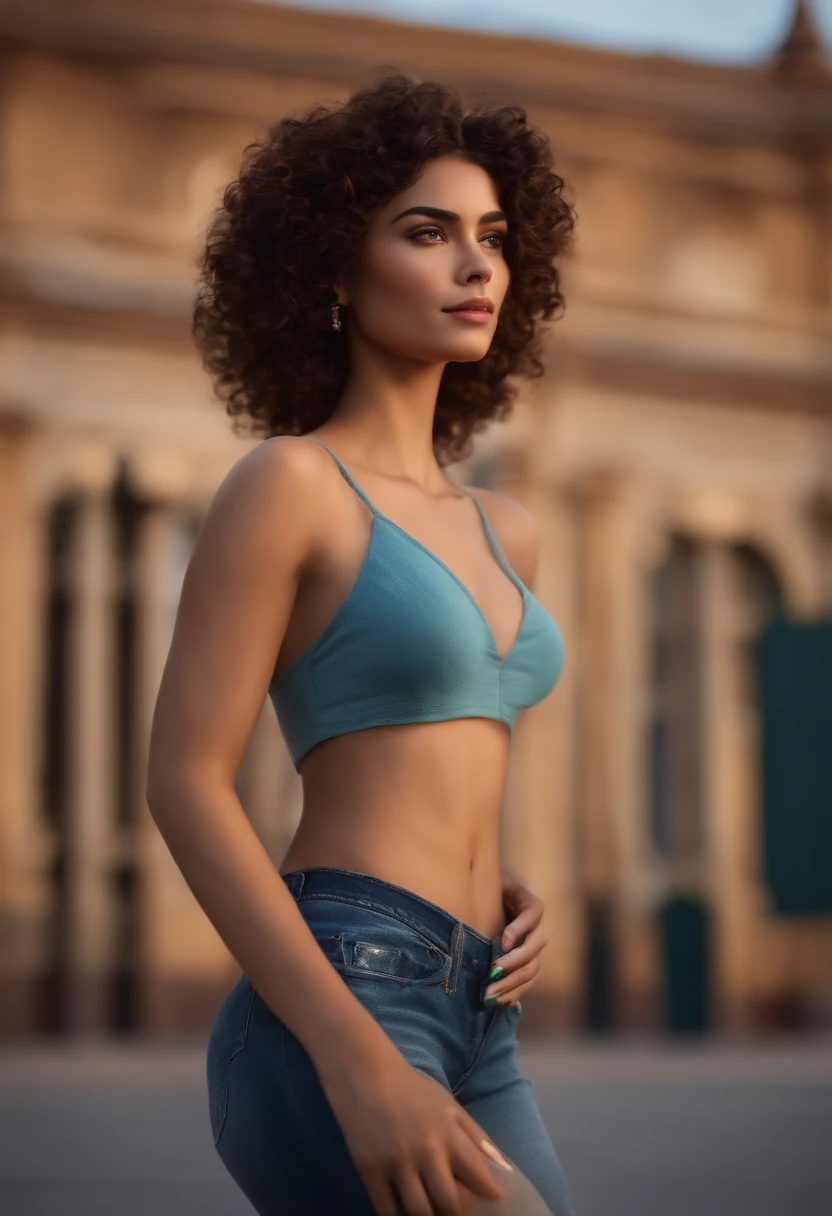 Estilo Pixar, mulher morena, curly hair, alta qualidade, best quality