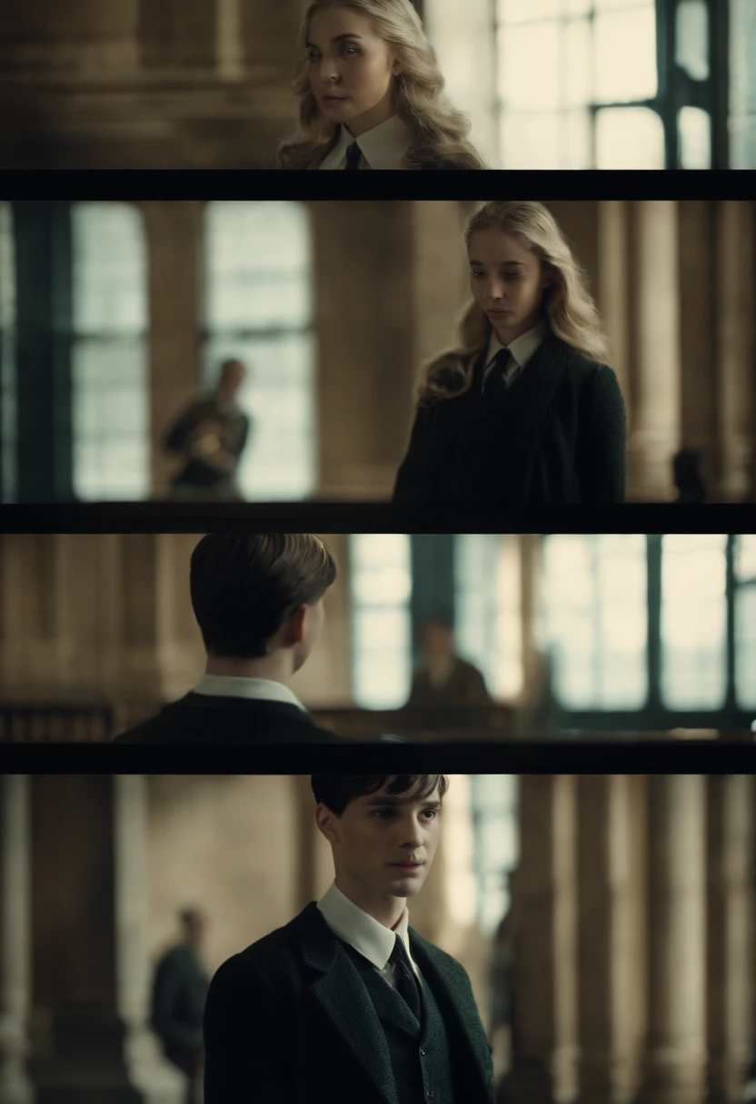 Create an image of Tom Riddle with a blonde girl