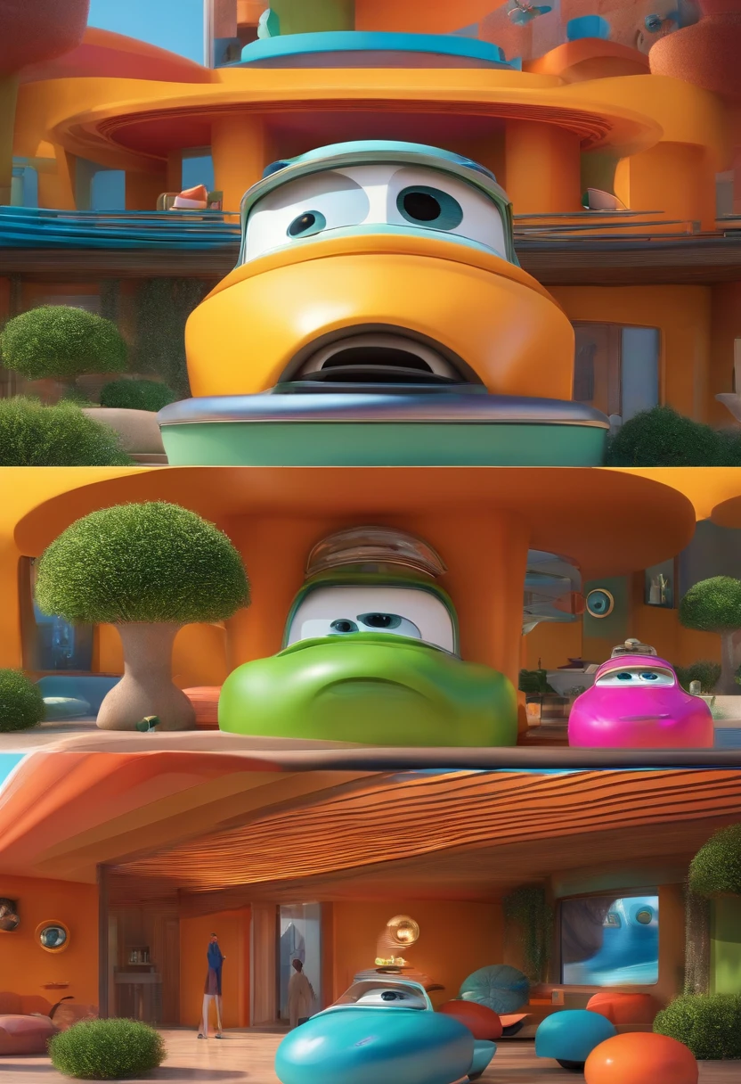 Um arquiteto de sonhos futurista, mas realista, inspired by Pixar animation, de perto. The character takes center stage with captivating facial expressions, oferecendo um toque de irrealidade.