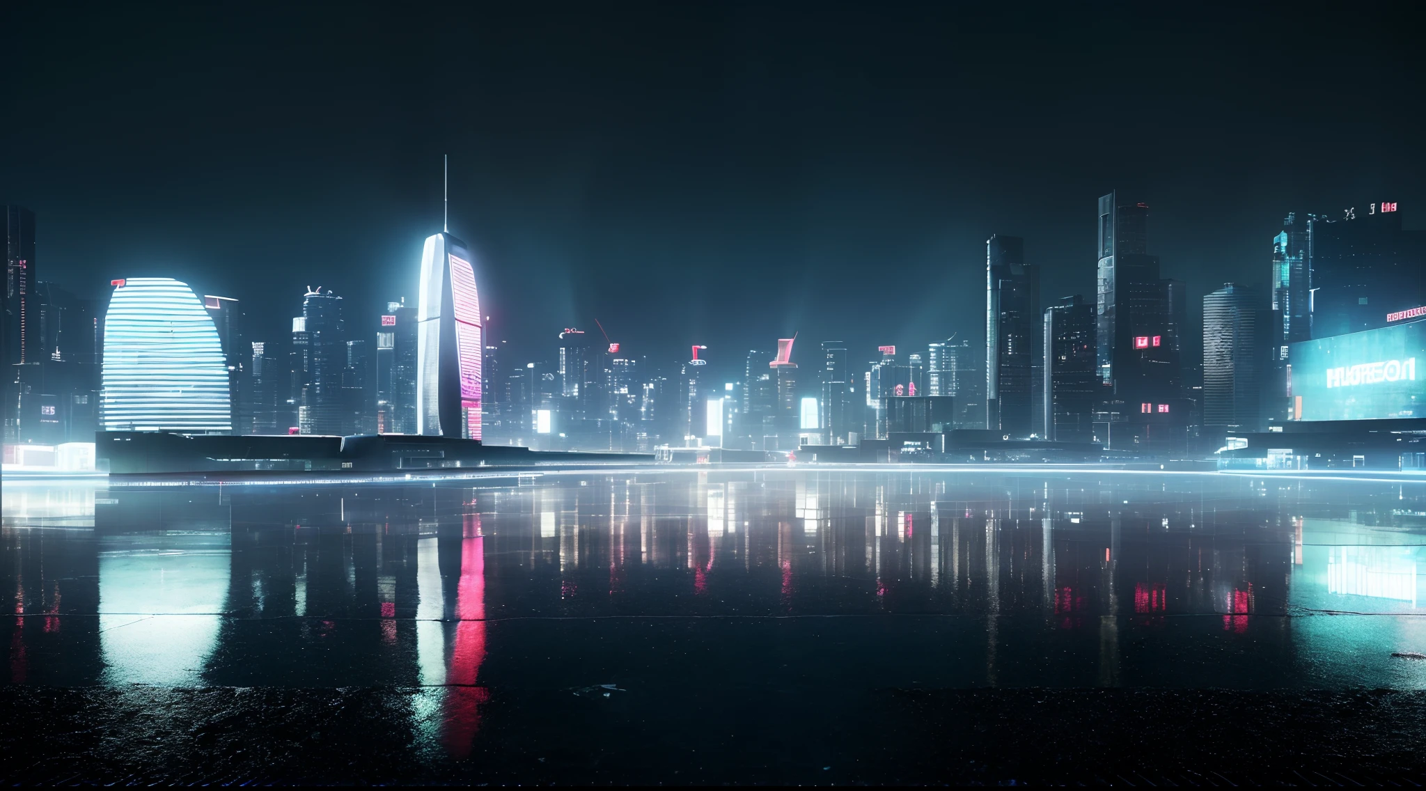 ((masterpiece, best quality)), 8k, modern architecture style, photo realistic, hyper detailed photo, clean sky, ruined city, cyberpunk,rain, neon lights, raw photo