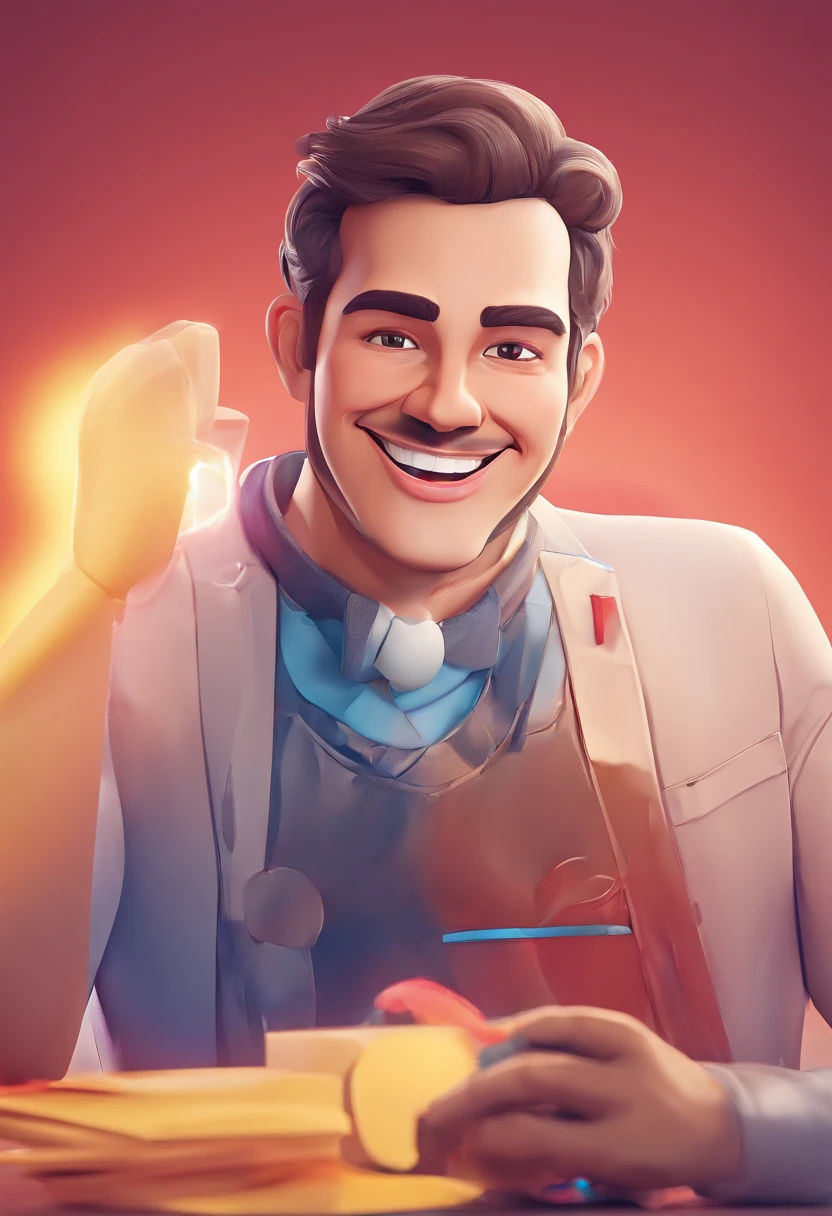 Illustration d’homme souriant, Sourire malsain, Homme à la peau brune avec un sourire géant, sourire joyeux à la caméra, Sourire effronté, Il sourit, très grand sourire, Homme souriant, Photo de profil, Rire grand sourire, Dessin dans un style artistique 3D, C4D, Fond de couleur blanc pur, Disney Style, Pixar Style Render Illustration Super Détail, 8k