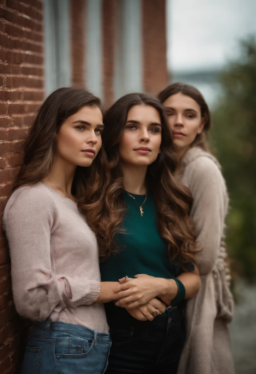 Three Girl Friends, One with wavy brown hair and two with straight brown hair with pink highlights inspired by a Disney Pixar animation with a title of:"corrente do mal"