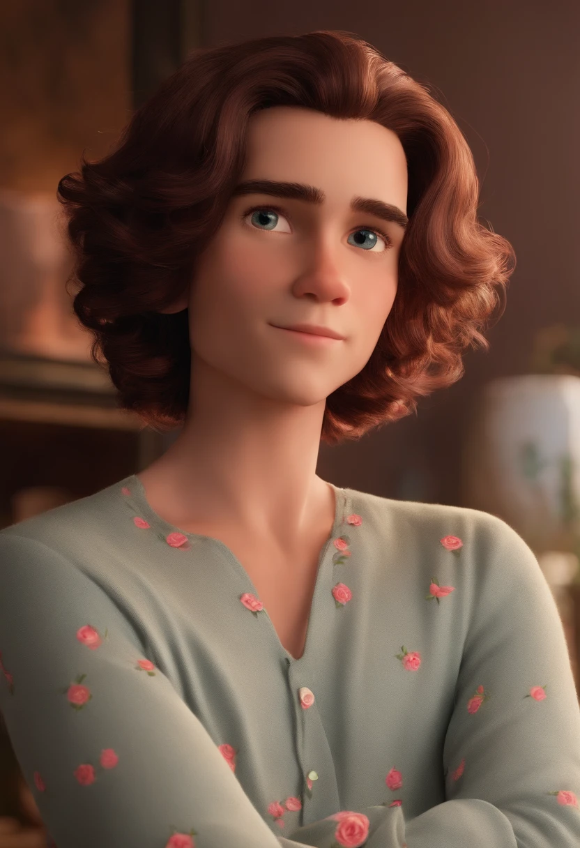 capa de filme pixar escrito lucas, menino alto om cabelo comprido com mechas rosas