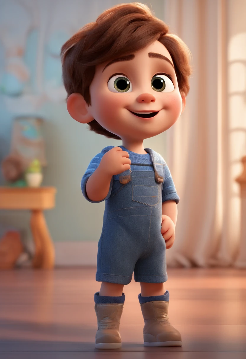 a happy cute standing short hair, vestindo uma fantasia espacial, , fundo branco, barnet, Tom, Estilo Pixar, ....3d, desenhos animados, rosto detalhado, asymmetrical 16k