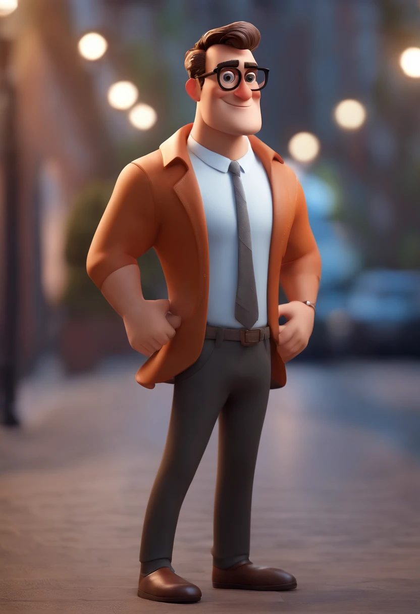 Cartoon character of a man wearing black glasses and a white shirt, um personagem animado, Caractere estilizado, animation style rendering, 3D estilizado, Arnold Maya render, 3 d render stylized, toon render keyshot, Personagem 3D, Personagem 3D, 3d rendering stylized, 3 d character render, personagem de desenho animado, Personagem de close up, Pose de personagem, (Estilo Pixar) (master part:1.2) (Bokeh) (best quality) (pele detalhada) (textura detalhada) (8k) (argila) (Cinematic lighting) (foco nítido，Senta e vaza a parte superior do corpo