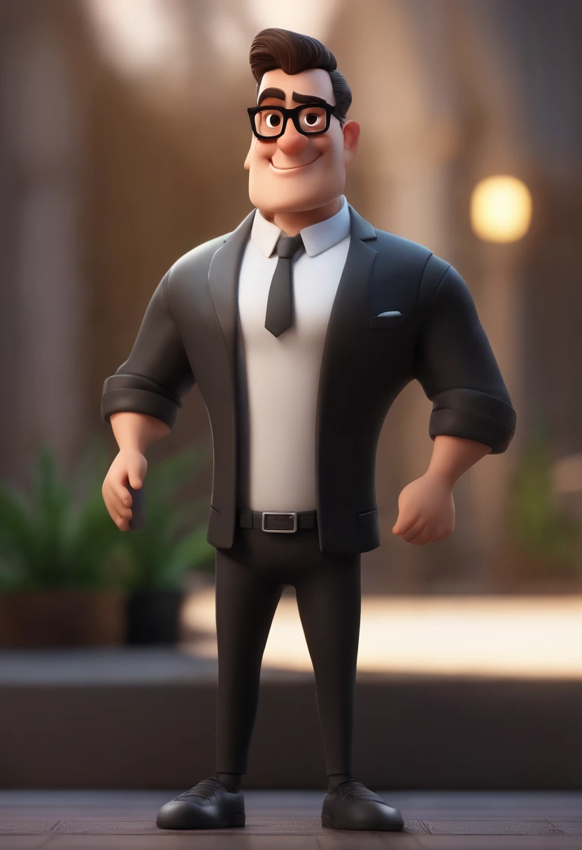 Cartoon character of a man wearing black glasses and a white shirt, um personagem animado, Caractere estilizado, animation style rendering, 3D estilizado, Arnold Maya render, 3 d render stylized, toon render keyshot, Personagem 3D, Personagem 3D, 3d rendering stylized, 3 d character render, personagem de desenho animado, Personagem de close up, Pose de personagem, (Estilo Pixar) (master part:1.2) (Bokeh) (best quality) (pele detalhada) (textura detalhada) (8k) (argila) (Cinematic lighting) (foco nítido,Senta e vaza a parte superior do corpo