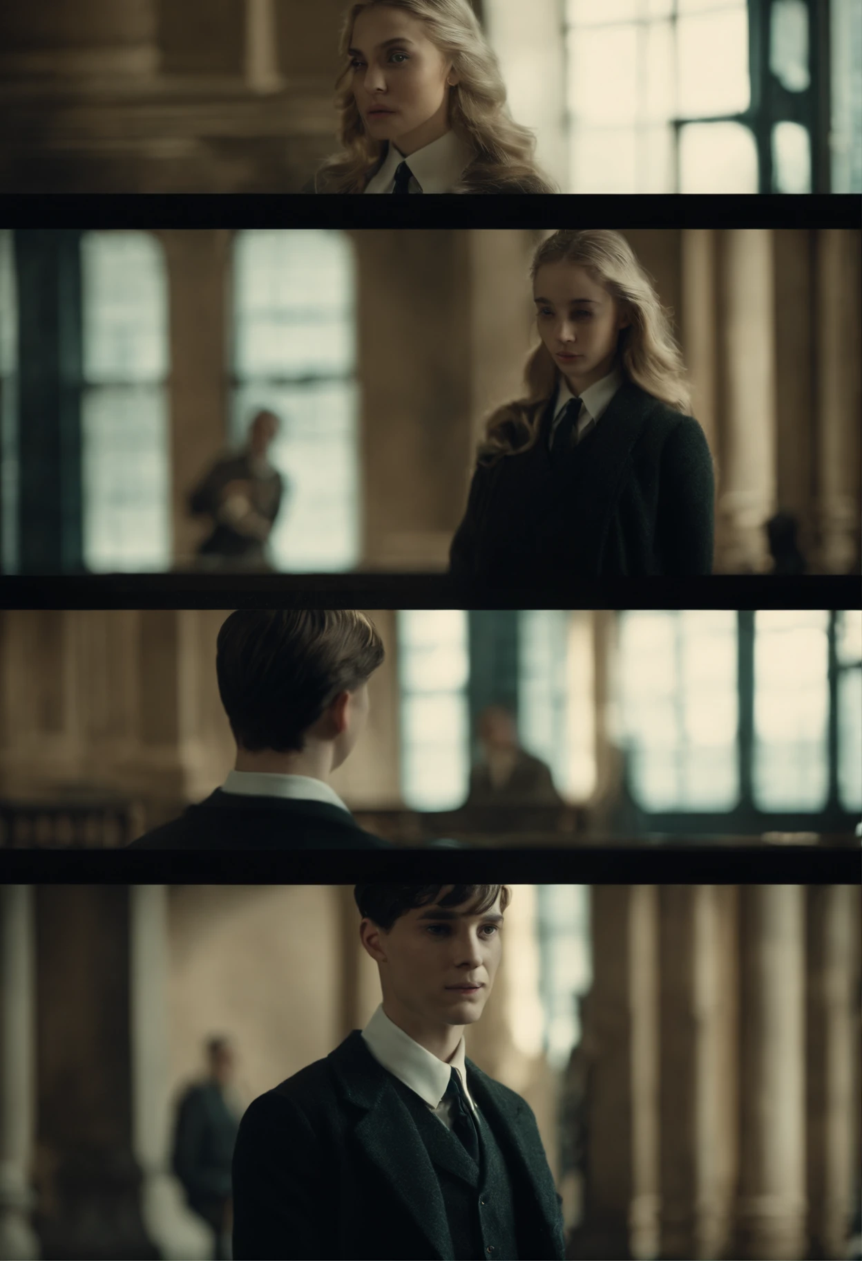 Create an image of Tom Riddle with a blonde girl