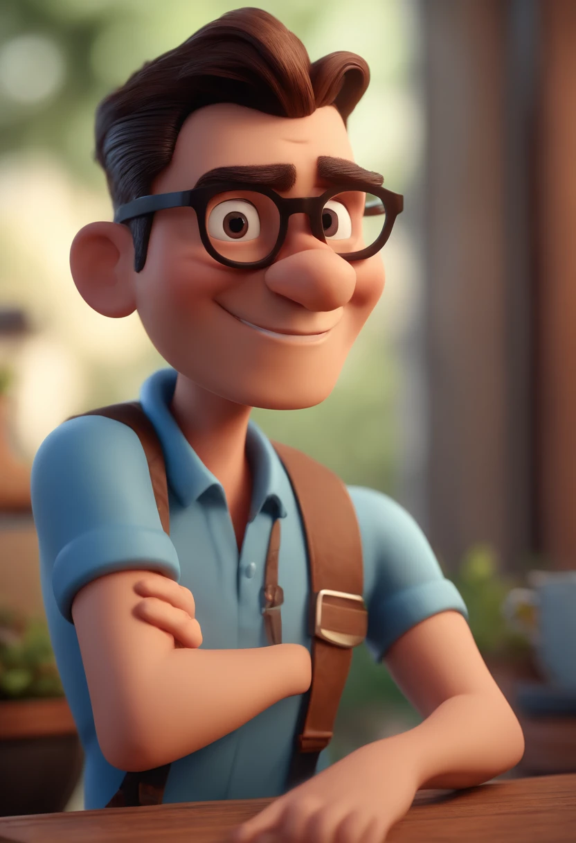 Cartoon character of a man with black glasses and a blue shirt, animation character, Caractere estilizado, animation style rendering, 3D estilizado, Arnold Maya render, 3 d render stylized, toon render keyshot, Personagem 3D, Personagem 3D, 3d rendering stylized, 3 d character render, personagem de desenho animado, Personagem de close up, Pose de personagem, (Estilo Pixar) (master part:1.2) (Bokeh) (best quality) (pele detalhada) (textura detalhada) (8k) (argila) (Cinematic lighting) (foco nítido