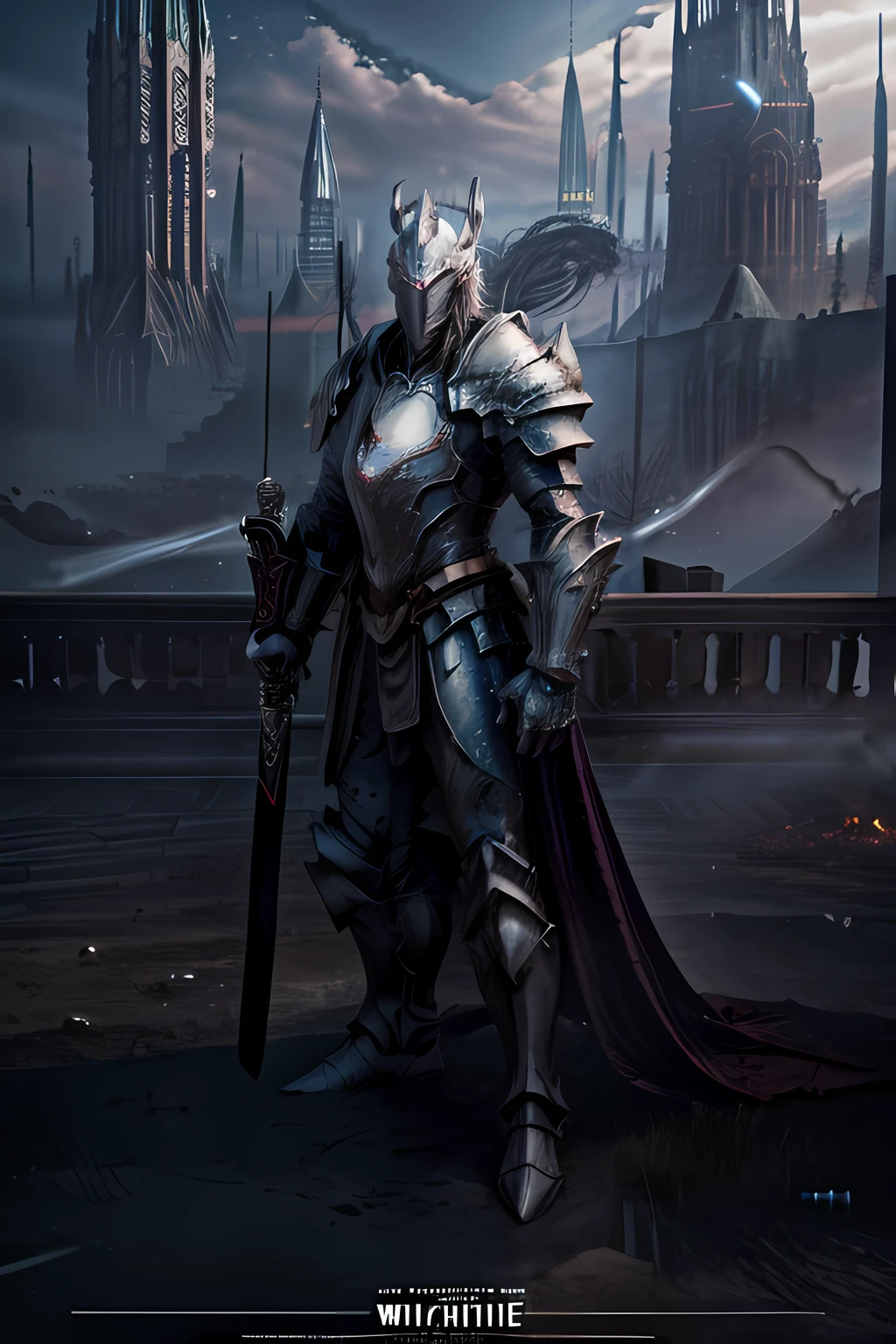 (fantasy movie poster: 1.5) named The White Knight,(movie poster: 1.5), RPG art, a beautiful  (woman: 1.3), white knight ridong a white horse, armed with a sword, wearing heavy armor LnF, Ultra-Wide Angle, high detail, award winning, best quality, HD, 16K, rendering, high details, best quality, highres, ultra wide angle, 3D rendering, [[anatomically correct]]