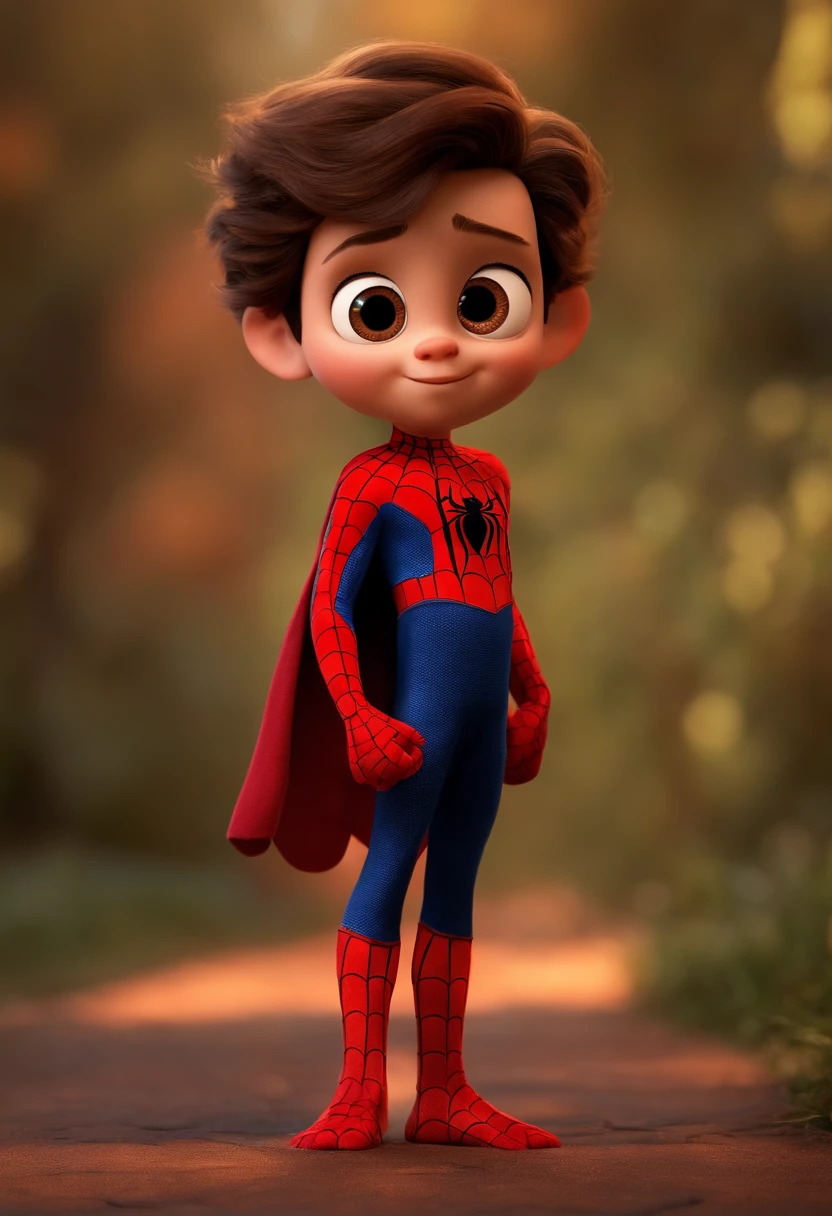 Imagem de um menino vestido de homem aranha em formato Pixar, He's the , inteligente, Caring and super charismatic.