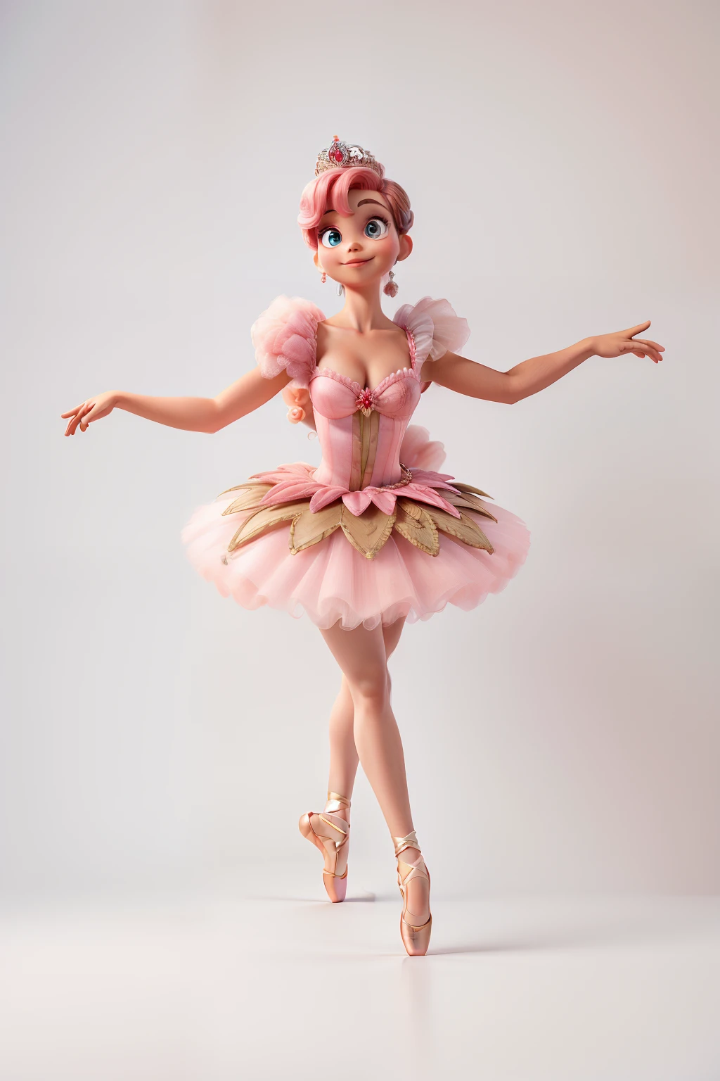 Sou uma menina branca de cabelos rosa de coque grande com tutu de ballet tenho olhos azuis grandes desenho disney princesas