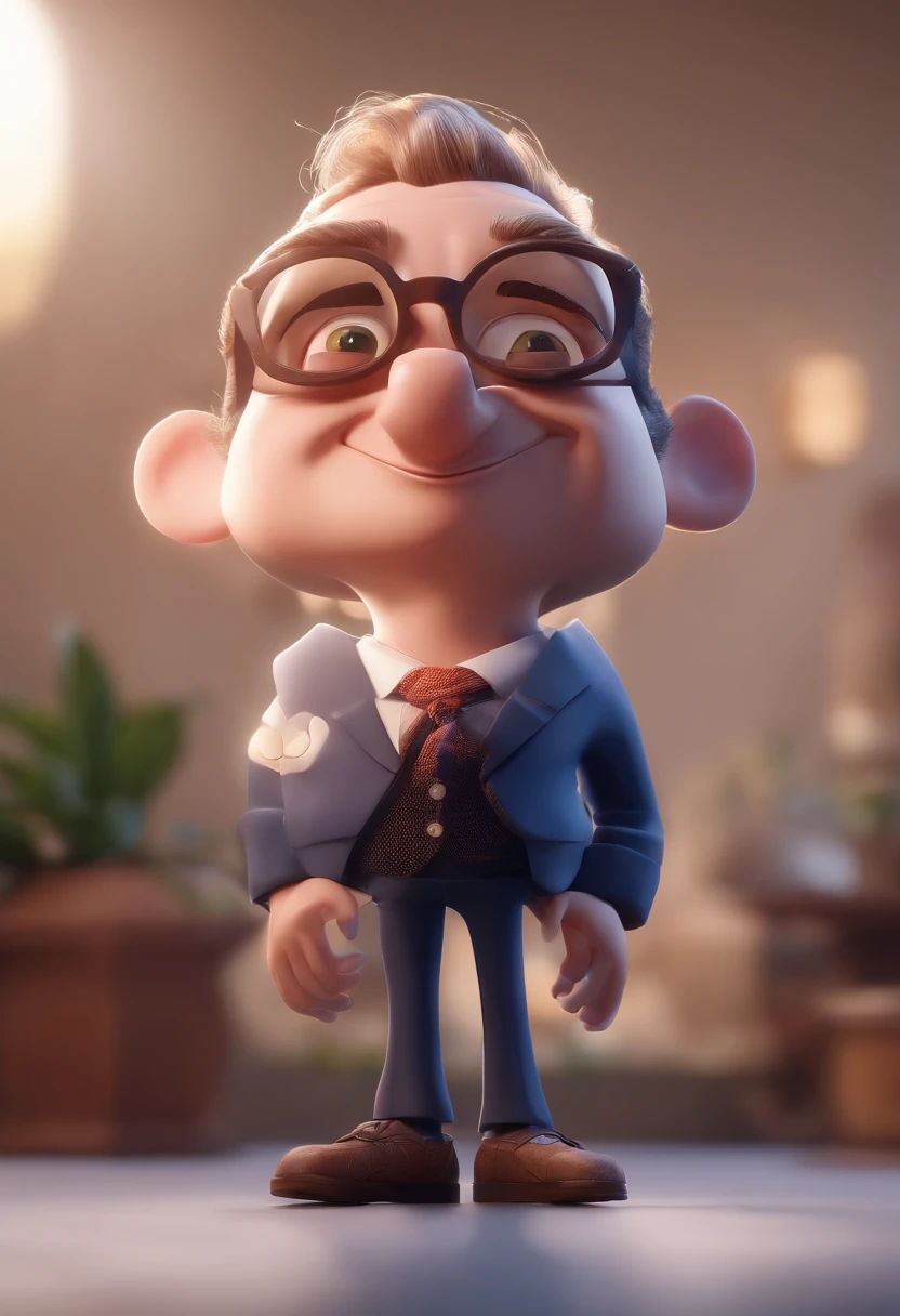 Cartoon character of a man with black glasses and a blue shirt, animation character, Caractere estilizado, animation style rendering, 3D estilizado, Arnold Maya render, 3 d render stylized, toon render keyshot, Personagem 3D, Personagem 3D, 3d rendering stylized, 3 d character render, personagem de desenho animado, Personagem de close up, Pose de personagem,  (Estilo Pixar) (master part:1.2) (Bokeh) (best quality) (pele detalhada) (textura detalhada) (8k) (argila) (Cinematic lighting) (foco nítido