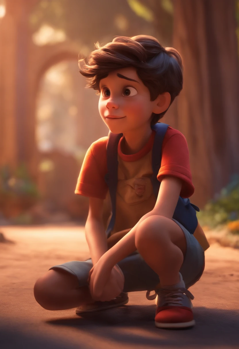 Image of a boy for a story in a YouTube video in Pixar format, He's the allabester, He's the class leader, He's outgoing, Playful and gets up for a lot of things, cabelo curto