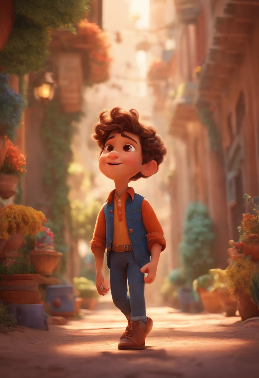 Image of a boy for a story in a YouTube video in Pixar format, He's the little allabester, He's the class leader, He's outgoing, Playful and gets up for a lot of things, cabelo curto