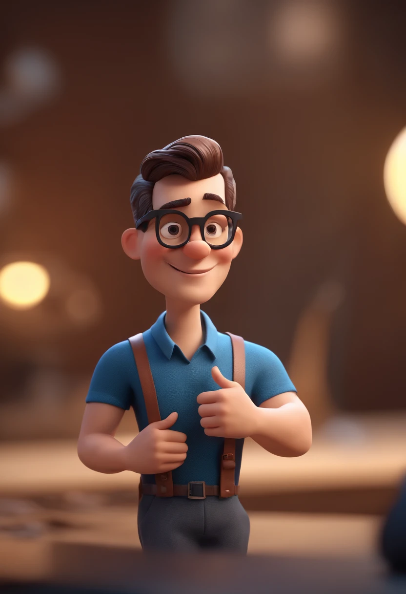 Cartoon character of a man with black glasses and a blue shirt, animation character, Caractere estilizado, animation style rendering, 3D estilizado, Arnold Maya render, 3 d render stylized, toon render keyshot, Personagem 3D, Personagem 3D, 3d rendering stylized, 3 d character render, personagem de desenho animado, Personagem de close up, Pose de personagem, (Estilo Pixar) (master part:1.2) (Bokeh) (best quality) (pele detalhada) (textura detalhada) (8k) (argila) (Cinematic lighting) (foco nítido