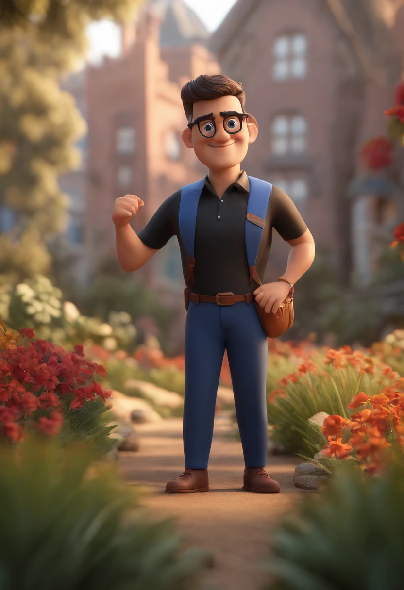 Cartoon character of a man wearing black glasses and a blue shirt, um personagem animado, Caractere estilizado, animation style rendering, 3D estilizado, Arnold Maya render, 3 d render stylized, toon render keyshot, Personagem 3D, Personagem 3D, 3d rendering stylized, 3 d character render, personagem de desenho animado, Personagem de close up, Pose de personagem, (Estilo Pixar) (master part:1.2) (Bokeh) (best quality) (pele detalhada) (textura detalhada) (8k) (argila) (Cinematic lighting) (foco nítido,Senta e vaza a parte superior do corpo