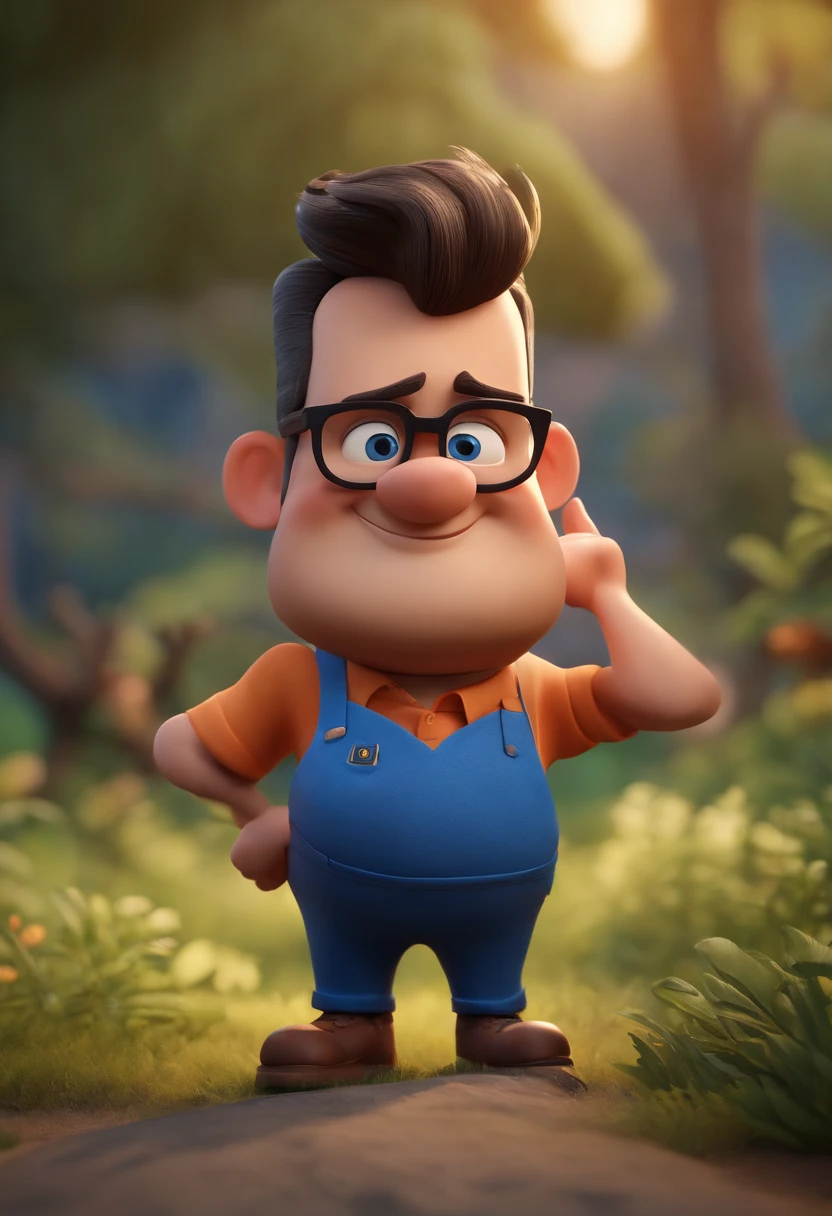 Cartoon character of a man wearing black glasses and a blue shirt, um personagem animado, Caractere estilizado, animation style rendering, 3D estilizado, Arnold Maya render, 3 d render stylized, toon render keyshot, Personagem 3D, Personagem 3D, 3d rendering stylized, 3 d character render, personagem de desenho animado, Personagem de close up, Pose de personagem, (Estilo Pixar) (master part:1.2) (Bokeh) (best quality) (pele detalhada) (textura detalhada) (8k) (argila) (Cinematic lighting) (foco nítido,Senta e vaza a parte superior do corpo